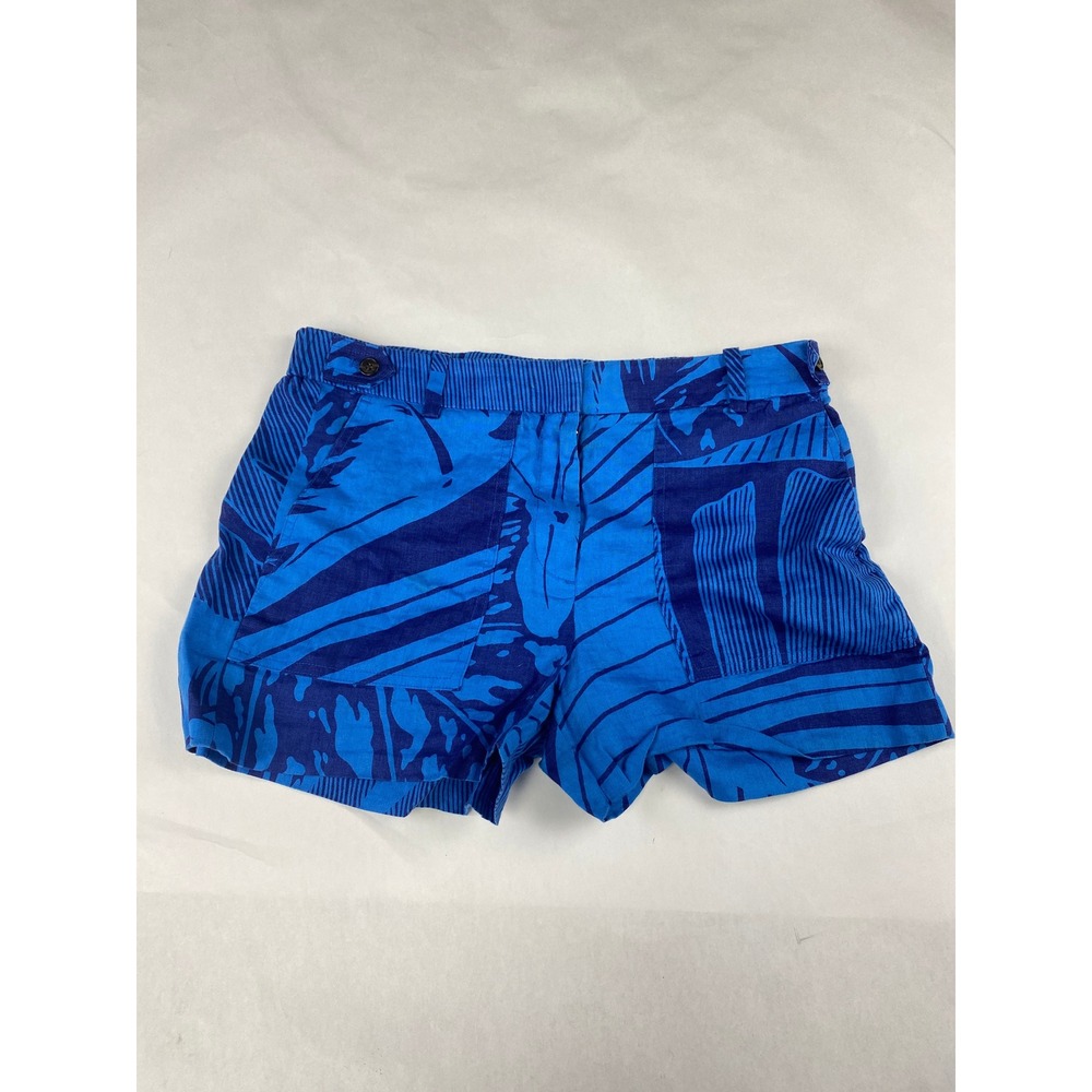 J. Crew Shorts Women's Size 6 100% Linen Blue Tropical Floral